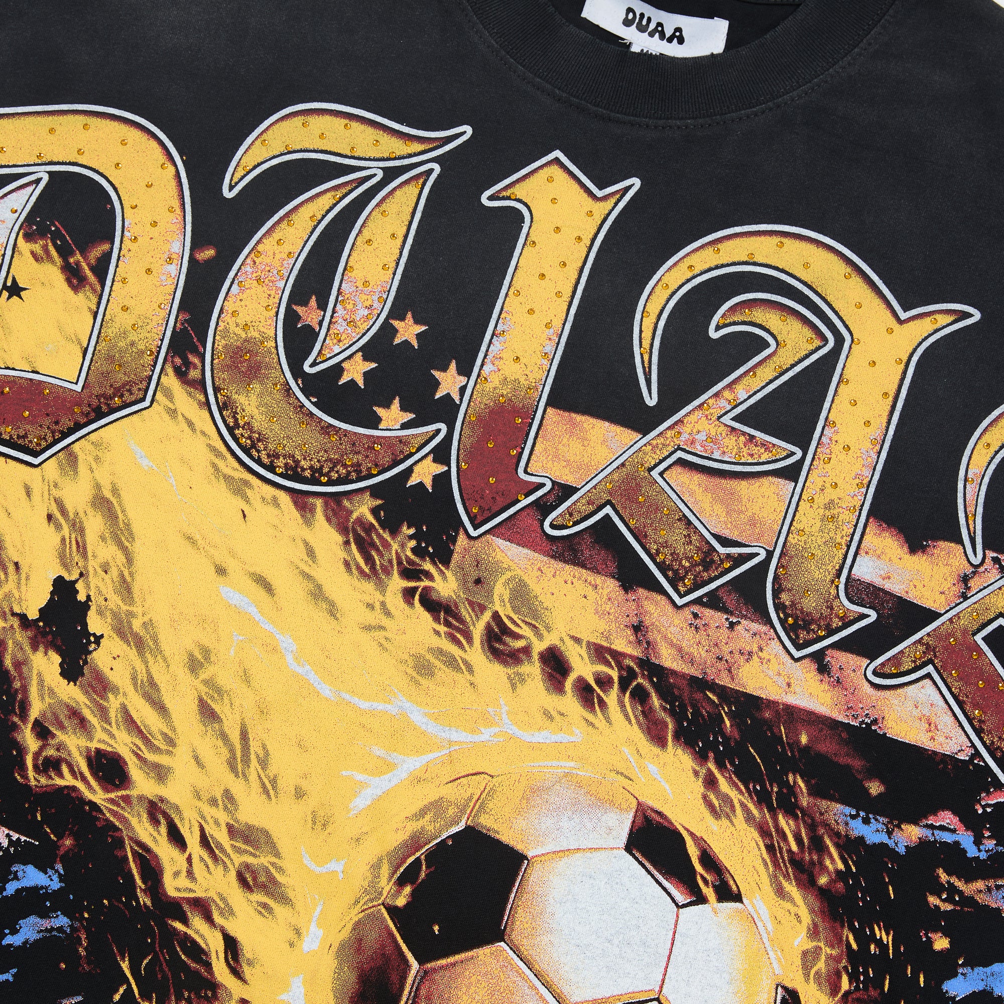 DUAA Flaming Soccer Vintage Graphic T-Shirt