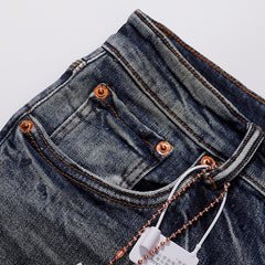 Purple‑Brand Multi‑Spot Distressed Ripped Faded Straight Leg Jeans