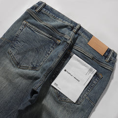 Purple‑Brand Vintage Blue Heavy Hand Whisker Crease Straight Leg Jeans