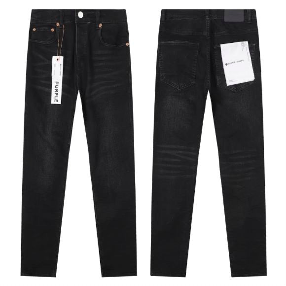 Purple‑Brand Black Faded Whisker Straight Leg Jeans
