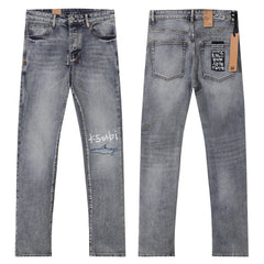 Ksubi Printed Logo Ripped Grey Wash Slim Jeans