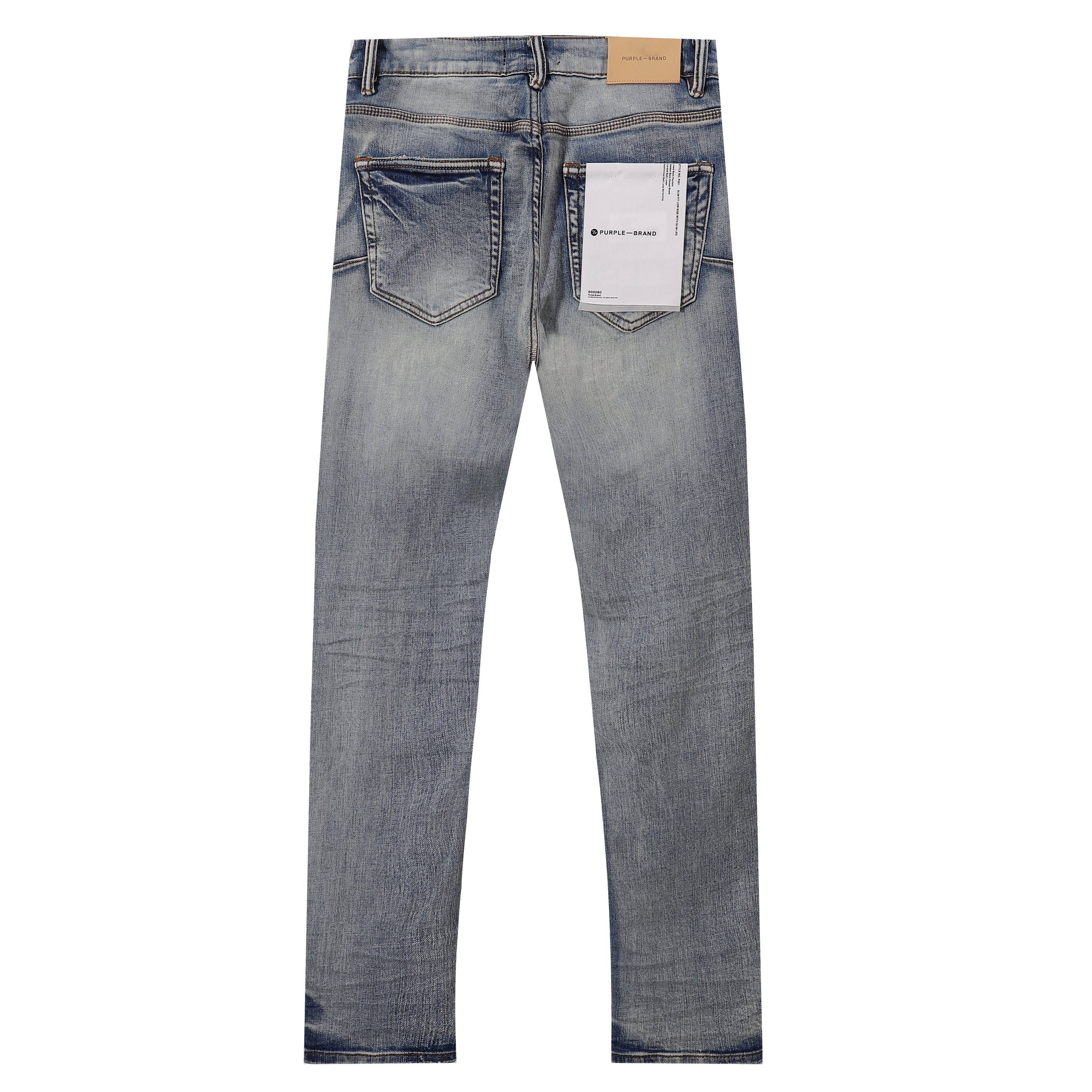 Purple‑Brand Light Vintage Wash Multi‑Ripped Straight Leg Jeans
