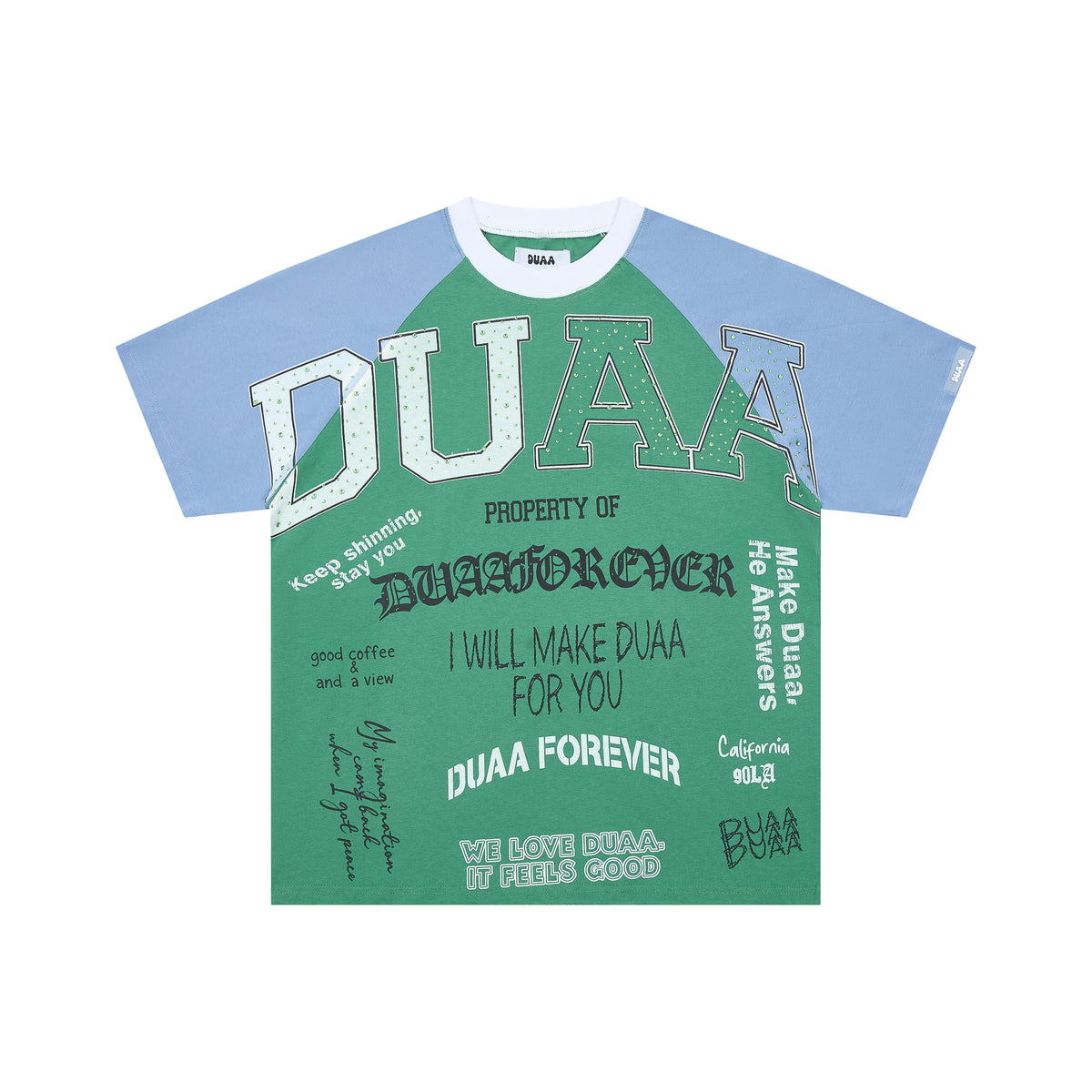 DUAA Forever Green Blue Raglan Cropped T-Shirt