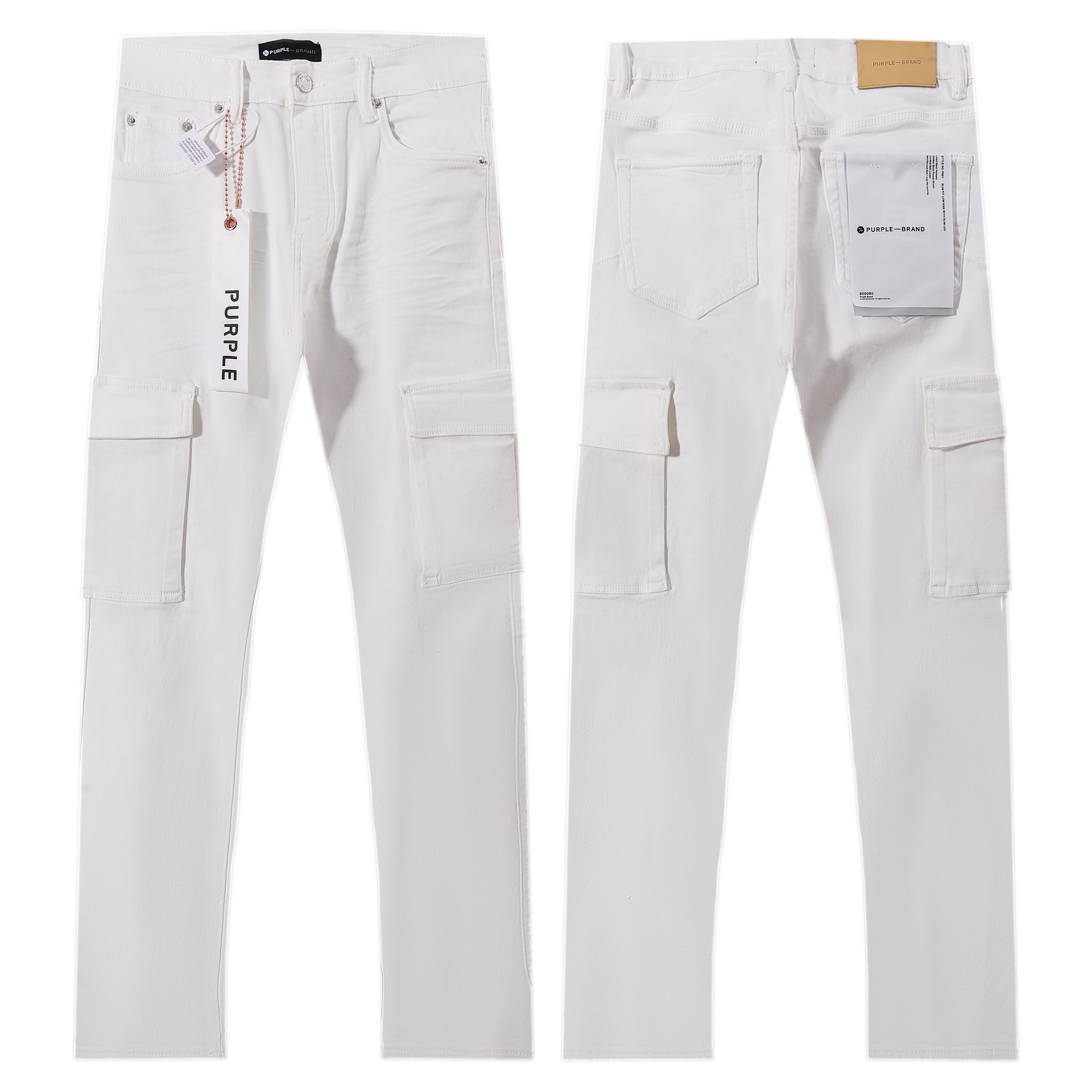 Purple‑Brand White Cargo Straight Leg Jeans
