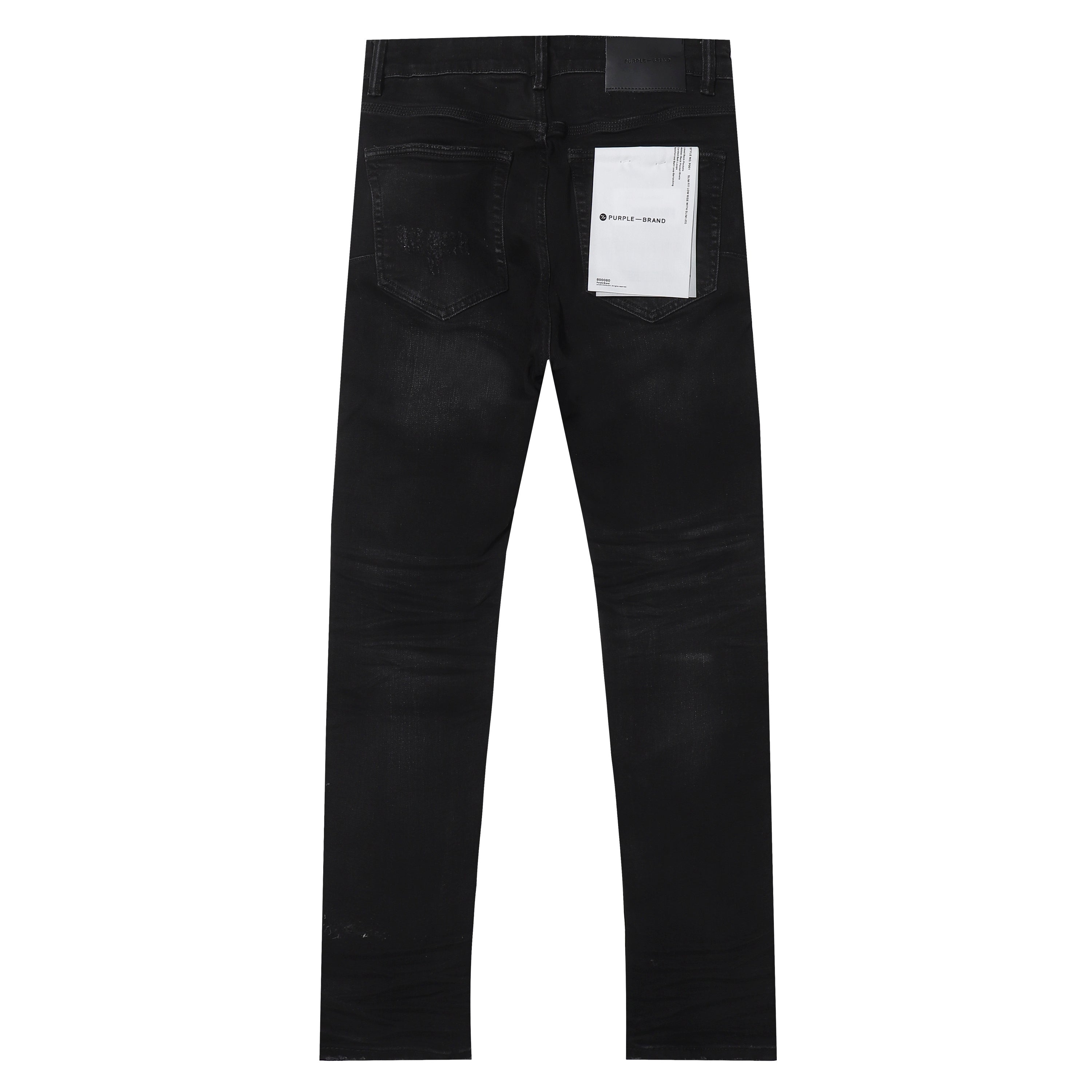 Purple‑Brand Black Wash Multi Frayed Rip Mesh Patch Straight Leg Jeans