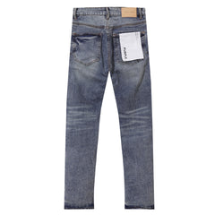 Purple‑Brand Men Light Blue Straight Leg Jeans Crinkle Washed Faded Denim Pants Streetwear Casual Trousers