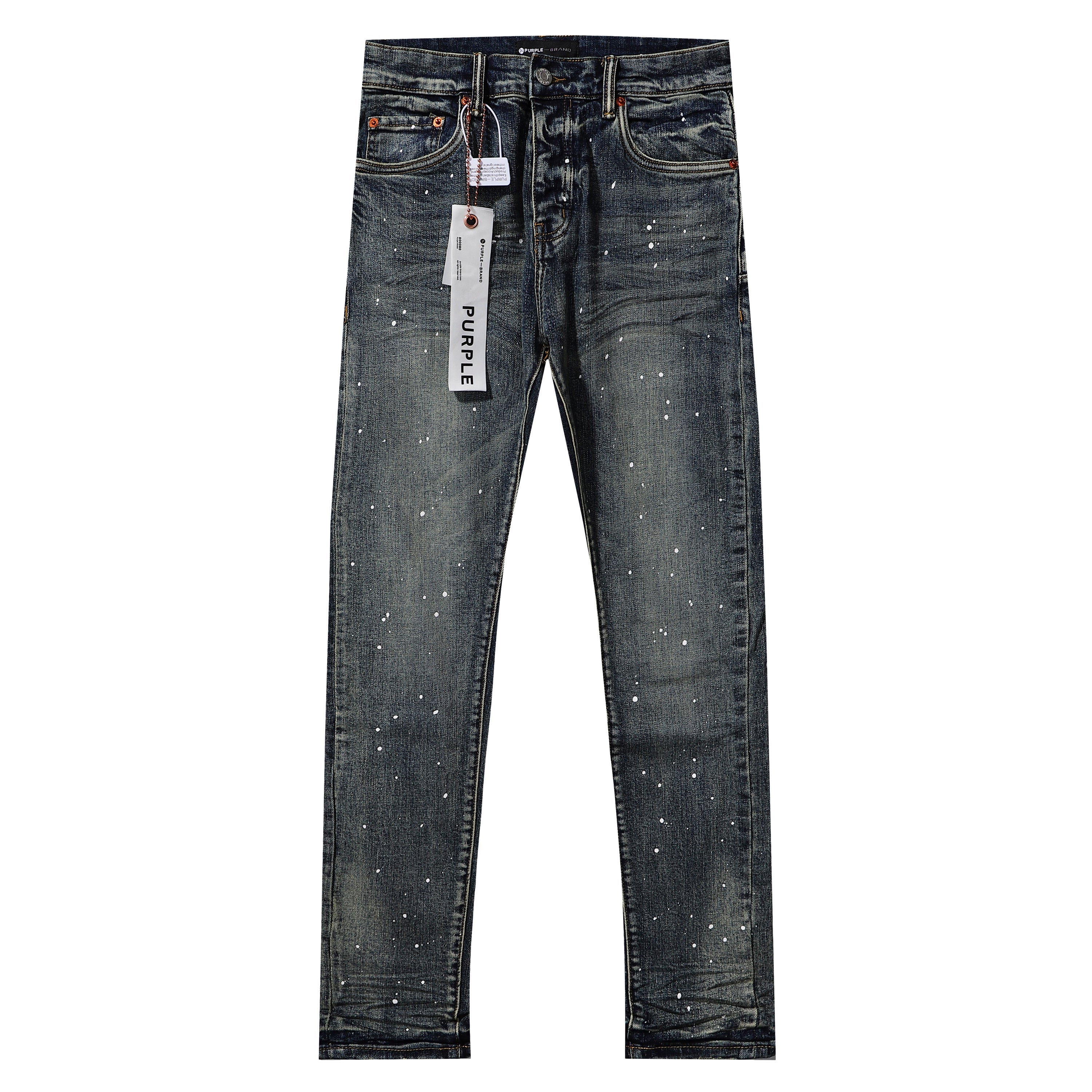 Purple‑Brand Vintage Blue White Paint Splatter Straight Leg Jeans