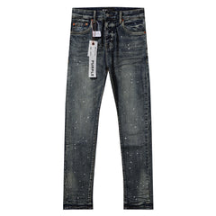 Purple‑Brand Vintage Blue White Paint Splatter Straight Leg Jeans