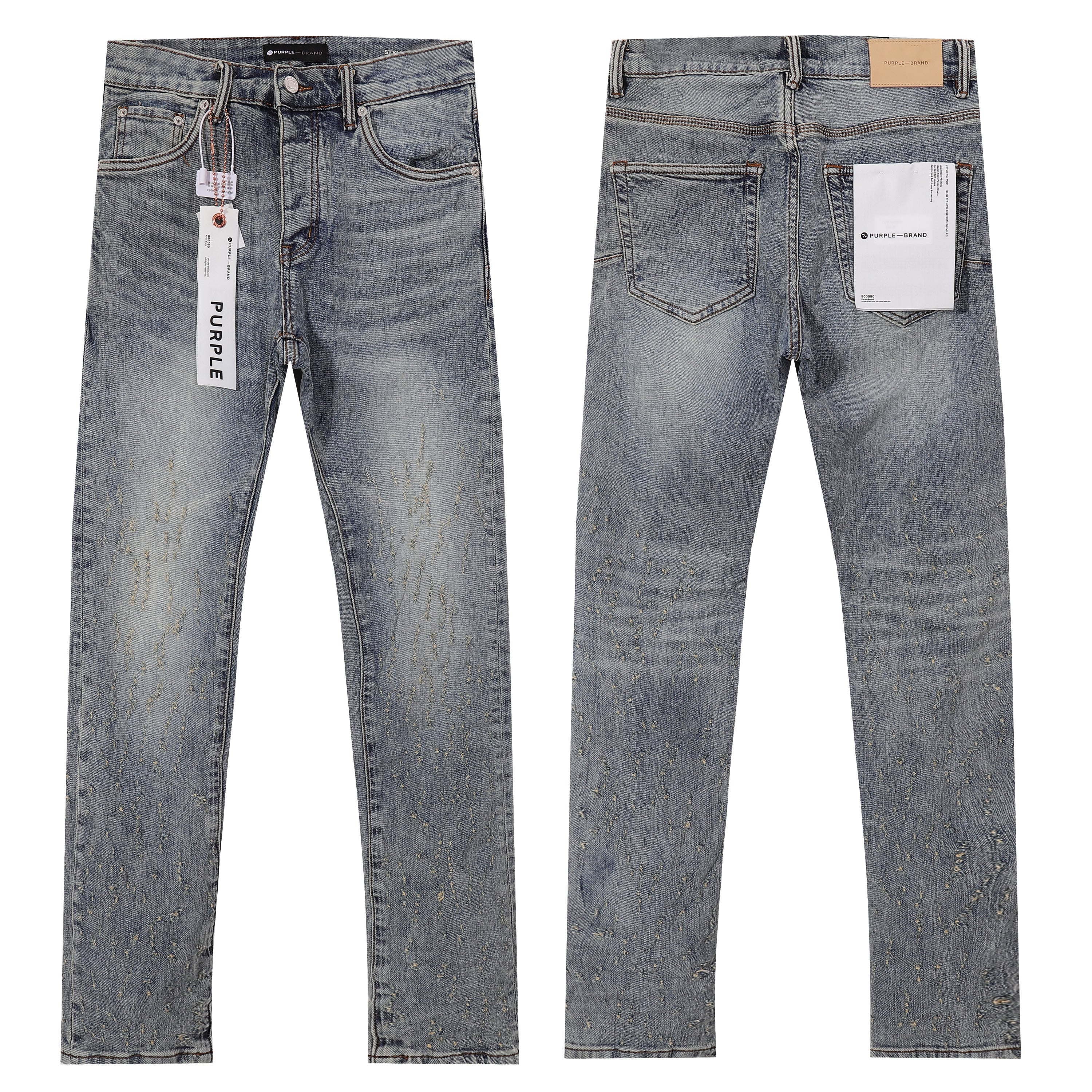 Purple‑Brand Light Vintage Wash All‑Over Abrasion Scratch Straight Jeans