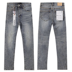 Purple‑Brand Light Vintage Wash All‑Over Abrasion Scratch Straight Jeans