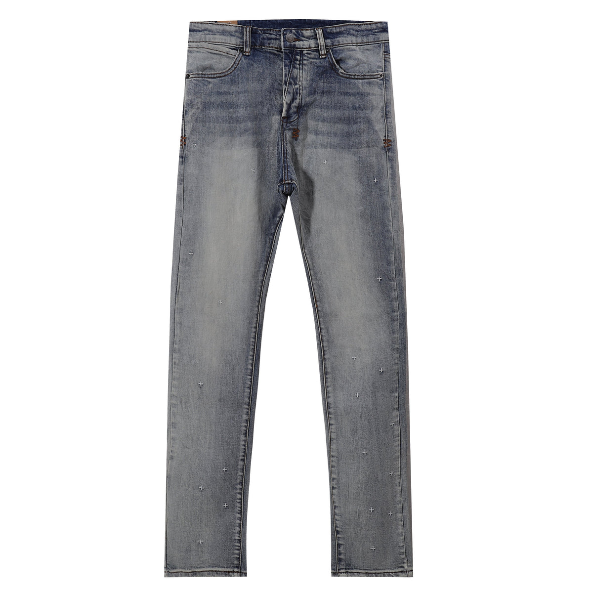 Ksubi Allover Cross Embroidery Light Washed Slim Jeans
