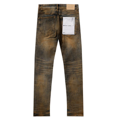 Purple‑Brand Ripped Mud‑Wash Graffiti Print Straight Leg Jeans