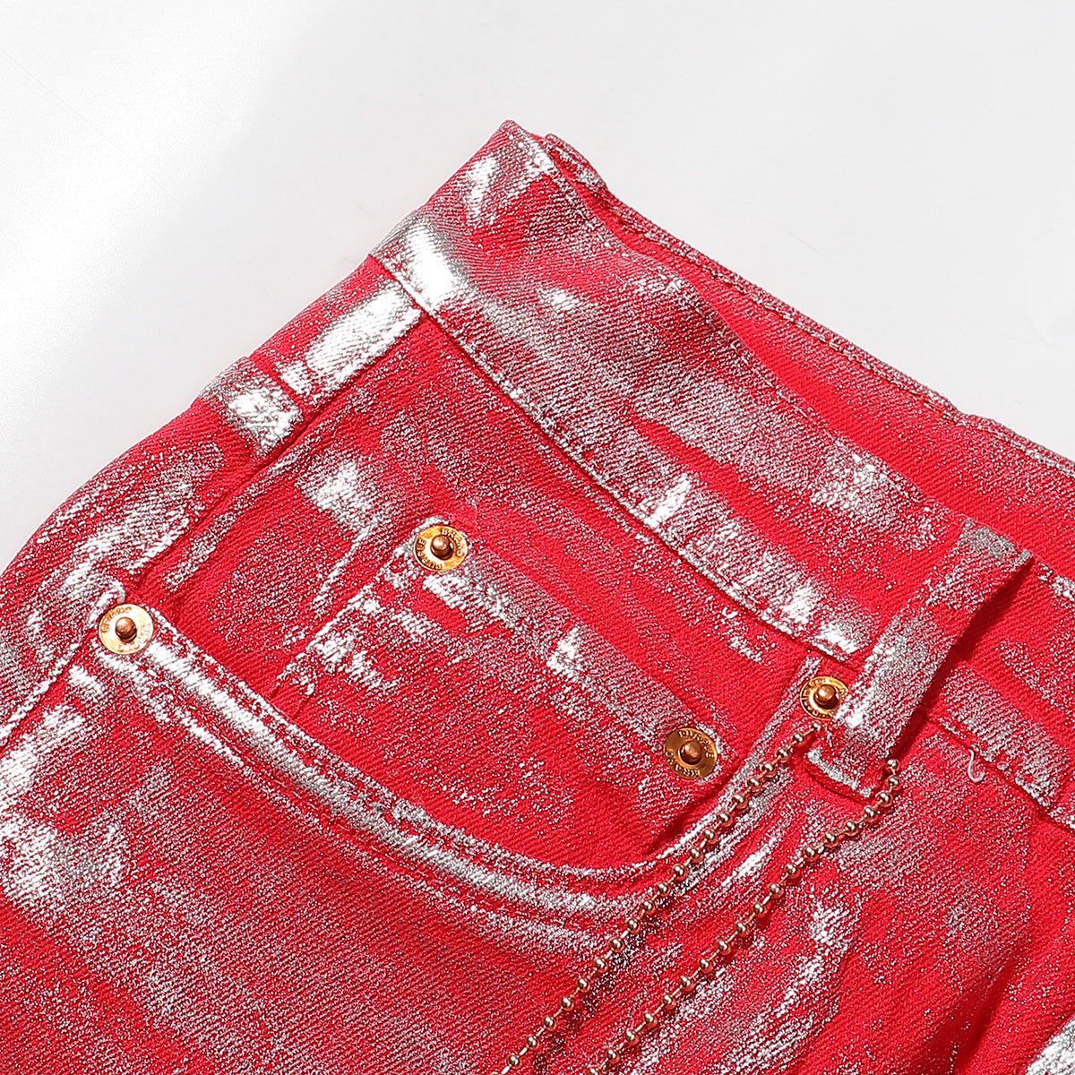 Purple‑Brand Red Metallic Coated Straight Leg Jeans