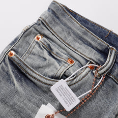 Purple‑Brand Light Washed Multi‑Scratch Patch Distressed Straight Leg Jeans