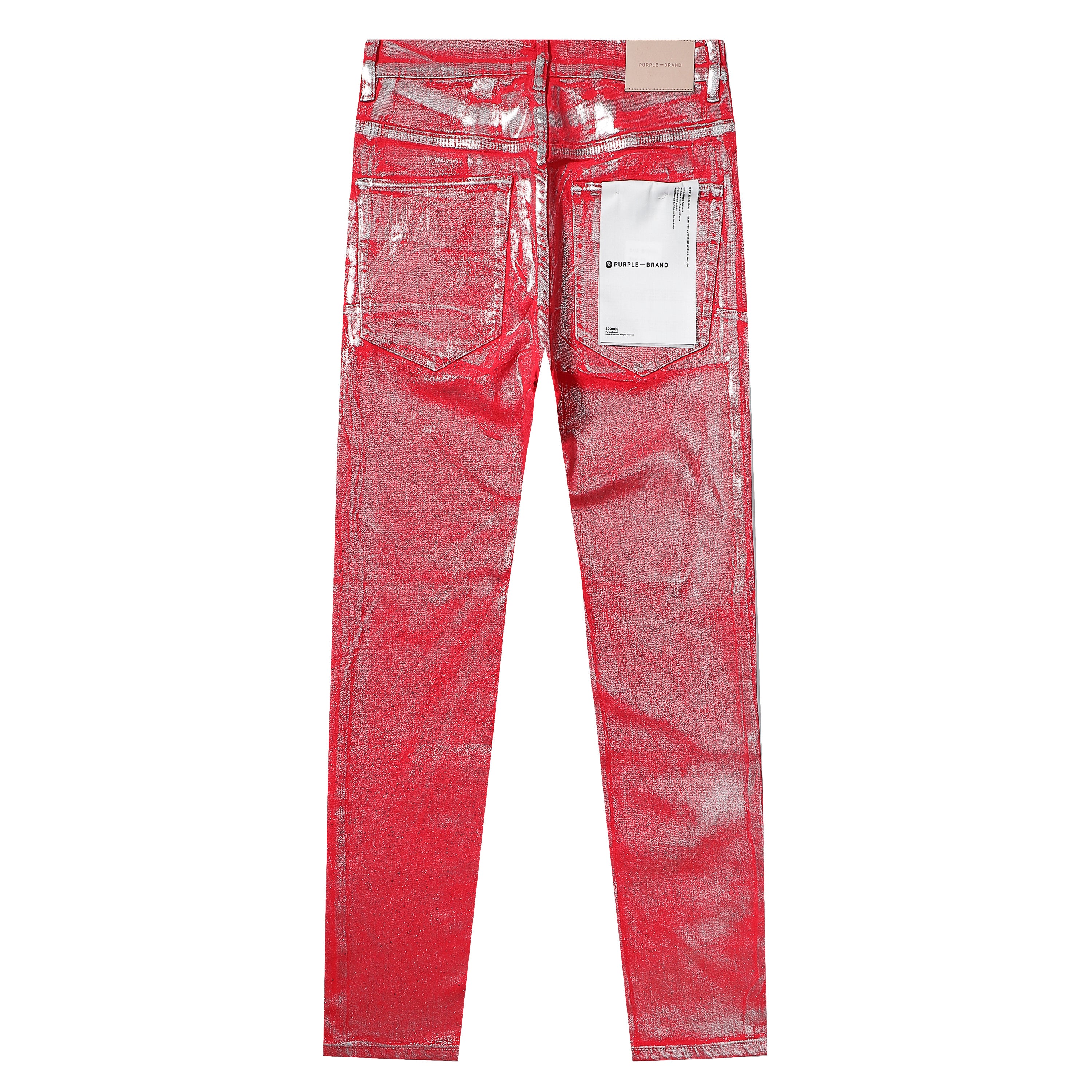 Purple‑Brand Red Metallic Coated Straight Leg Jeans
