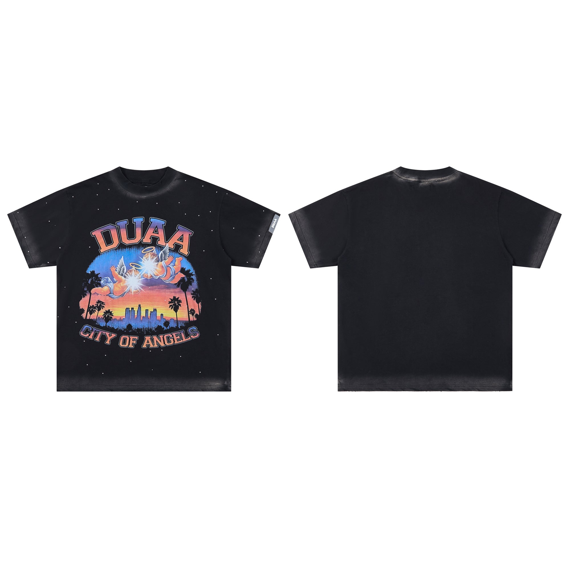 DUAA City Of Angels Retro Angel Vintage Black Washed T-Shirt