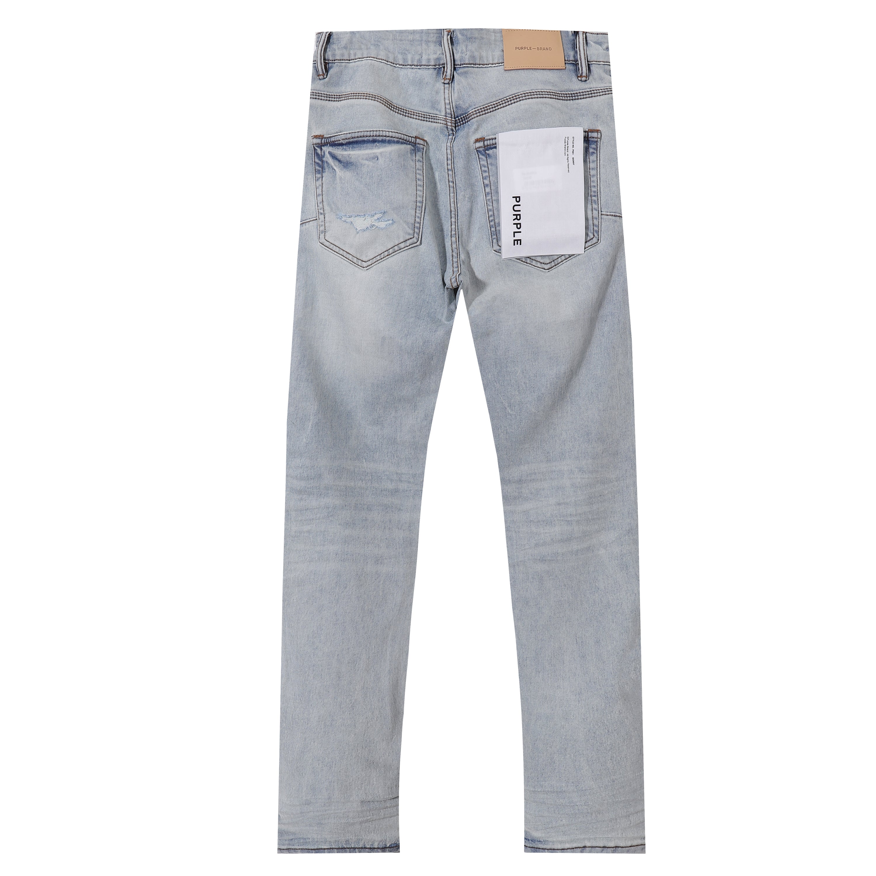 Purple‑Brand Men Light Wash Straight Jeans Sequin Patch Ripped Distressed Denim Pants Streetwear Trousers