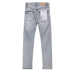 Purple‑Brand Men Light Wash Straight Jeans Sequin Patch Ripped Distressed Denim Pants Streetwear Trousers