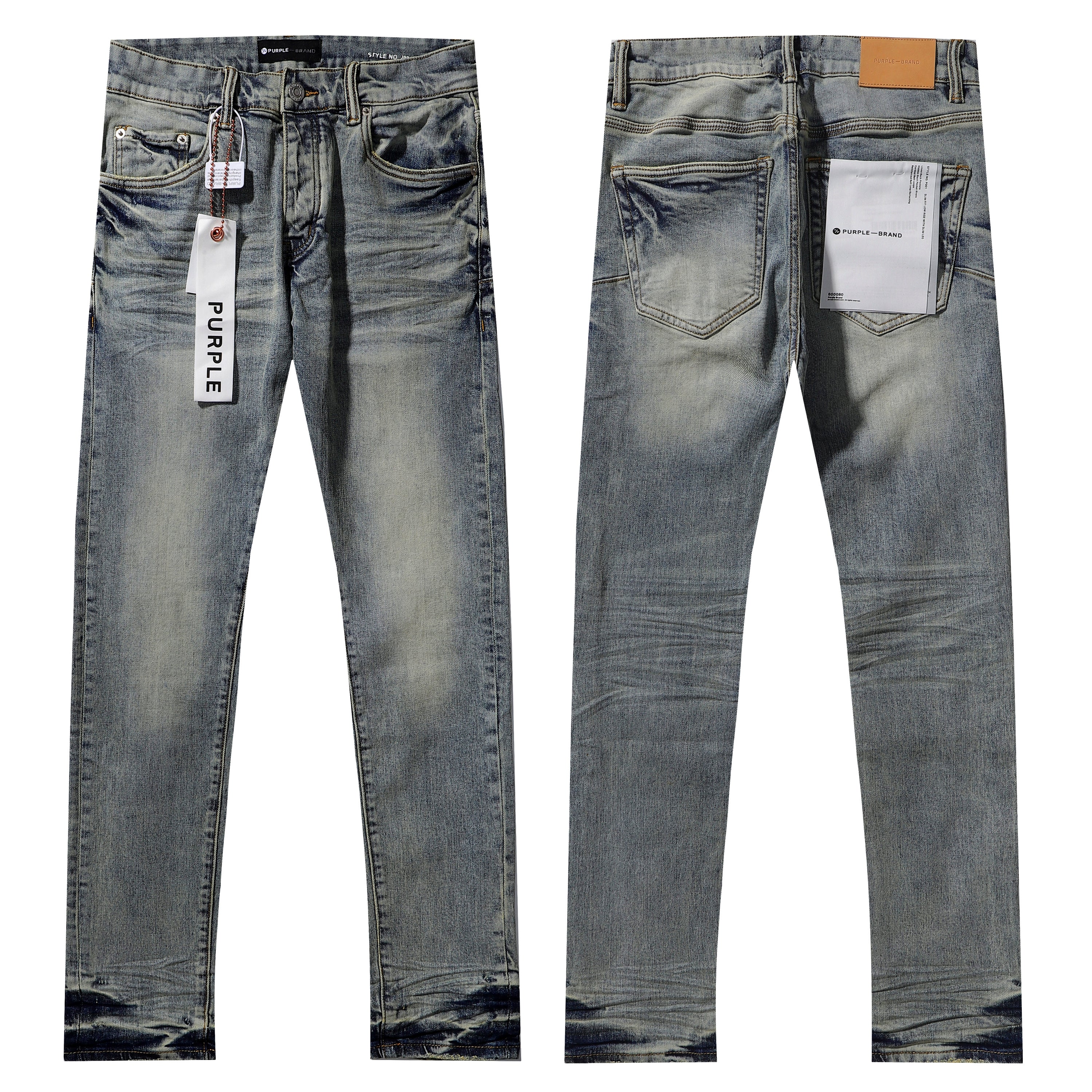 Purple‑Brand Vintage Faded Sand Wash Straight Leg Denim Jeans