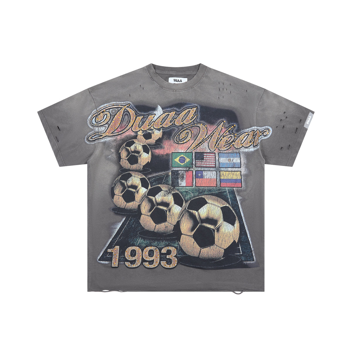 DUAA Wear 1993 World Football Vintage Grey Distressed Washed T-Shirt