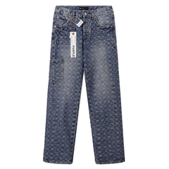 Purple‑Brand Monogram Jacquard Cargo Wide Leg Jeans