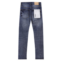 Purple‑Brand Dark Wash Splatter Paint Ripped Straight Jeans