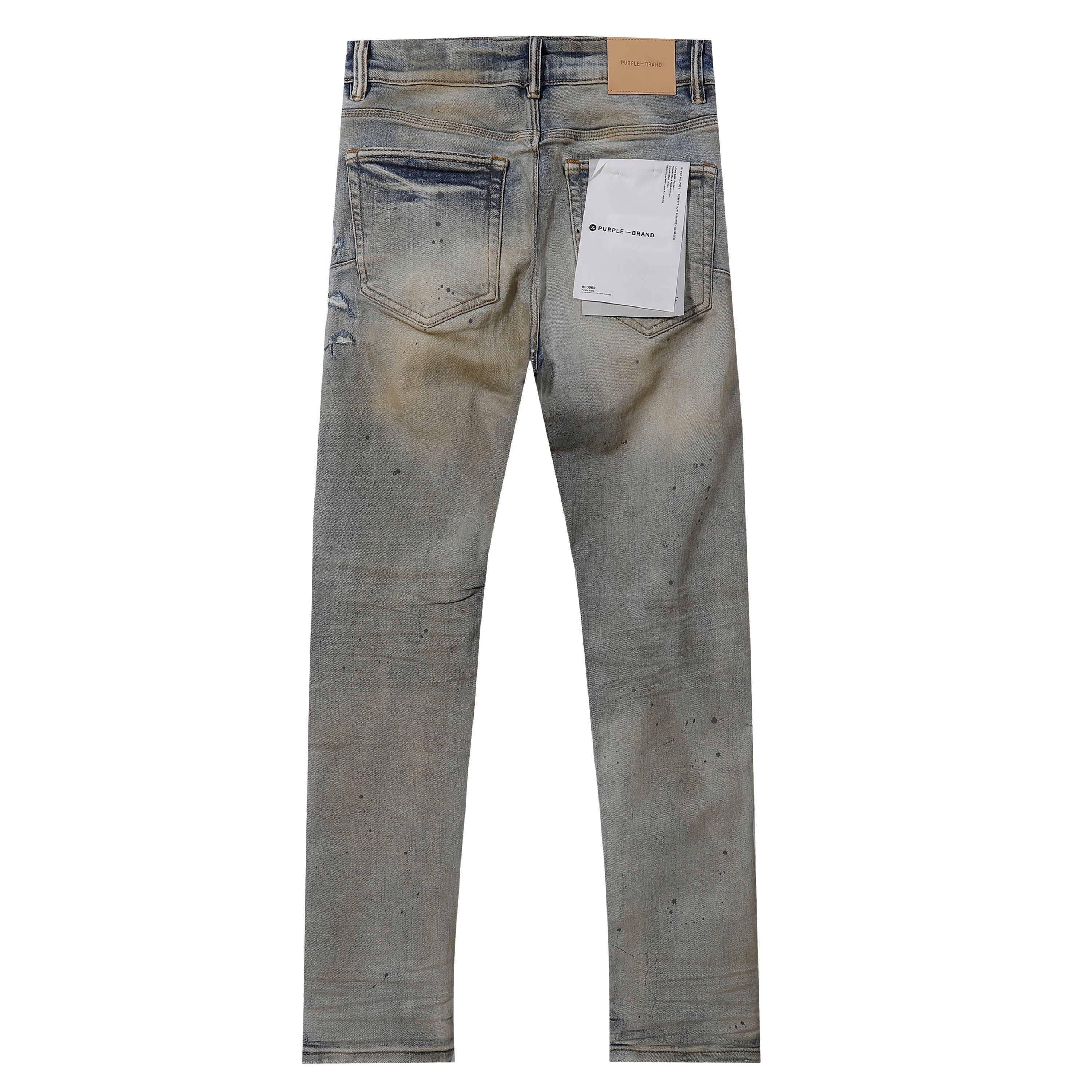 Purple‑Brand Vintage Mud Wash Black Patch Splatter Paint Distressed Straight Leg Jeans