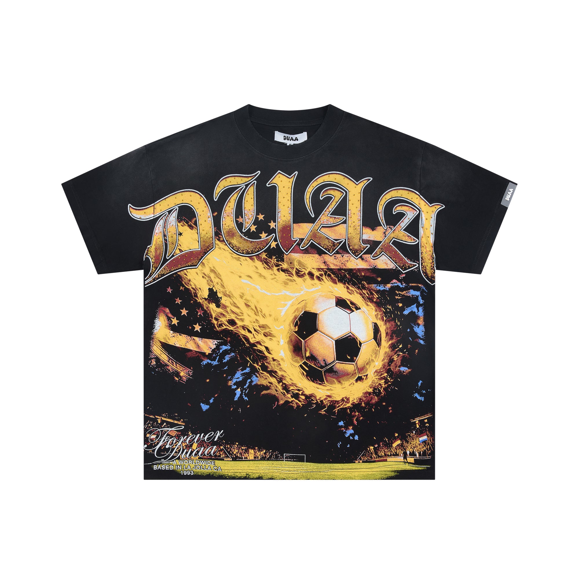 DUAA Flaming Soccer Vintage Graphic T-Shirt