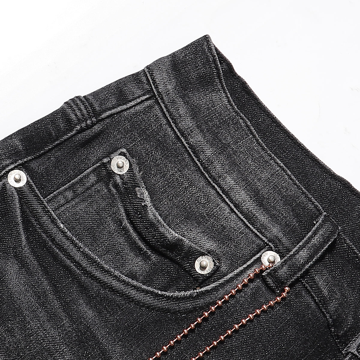 Purple‑Brand Black Grey Heavy Frayed Ripped Straight Leg Jeans
