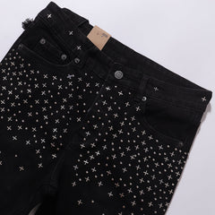 Ksubi Cross Studded Solid Black Slim Jeans