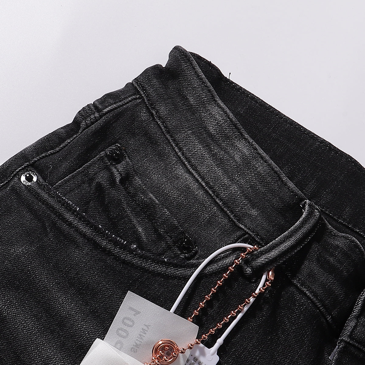 Purple‑Brand Black Faded Printed Distressed Straight Leg Jeans