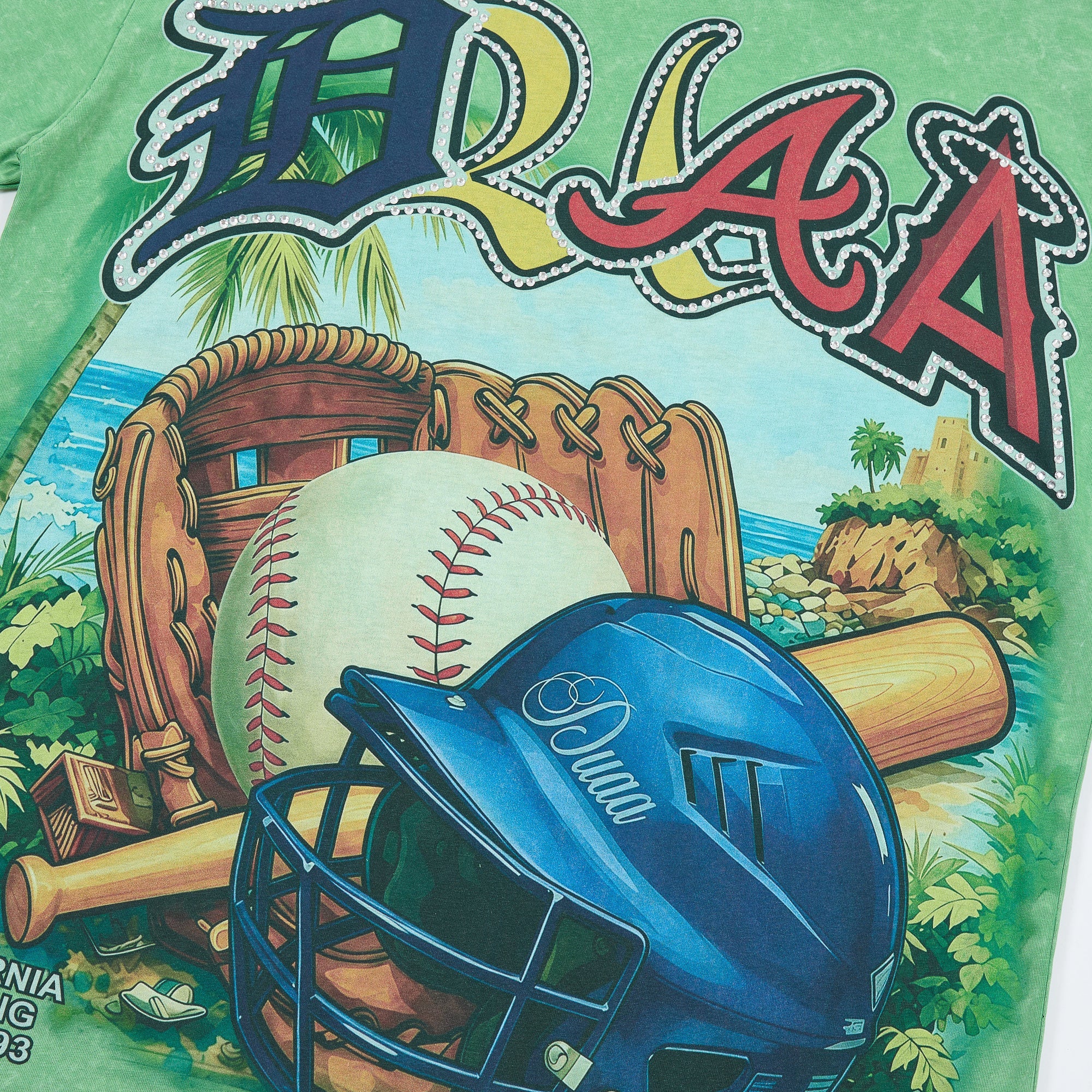 DUAA Vintage Washed Baseball Graphic Green T-Shirt