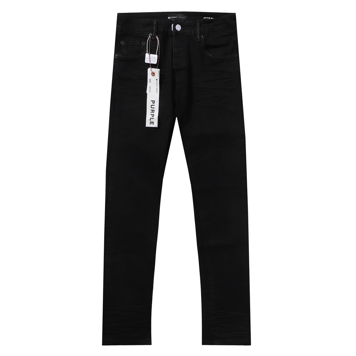 Purple‑Brand Black Wrinkle Effect Straight Leg Denim Jeans
