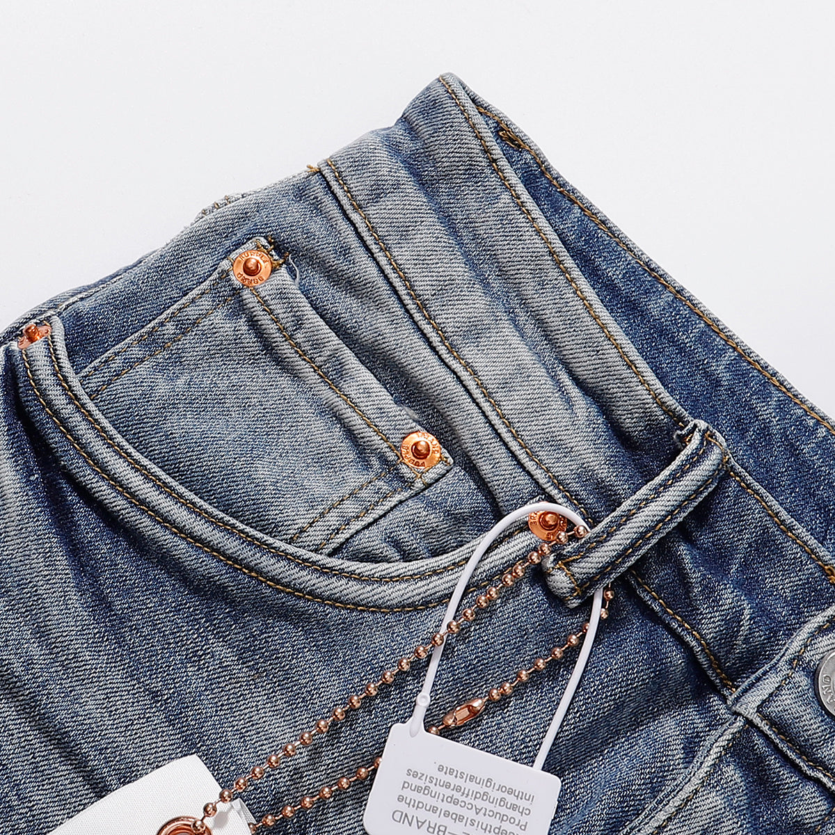 Purple‑Brand Light Blue Multi‑Patch Repair Distressed Straight Leg Jeans