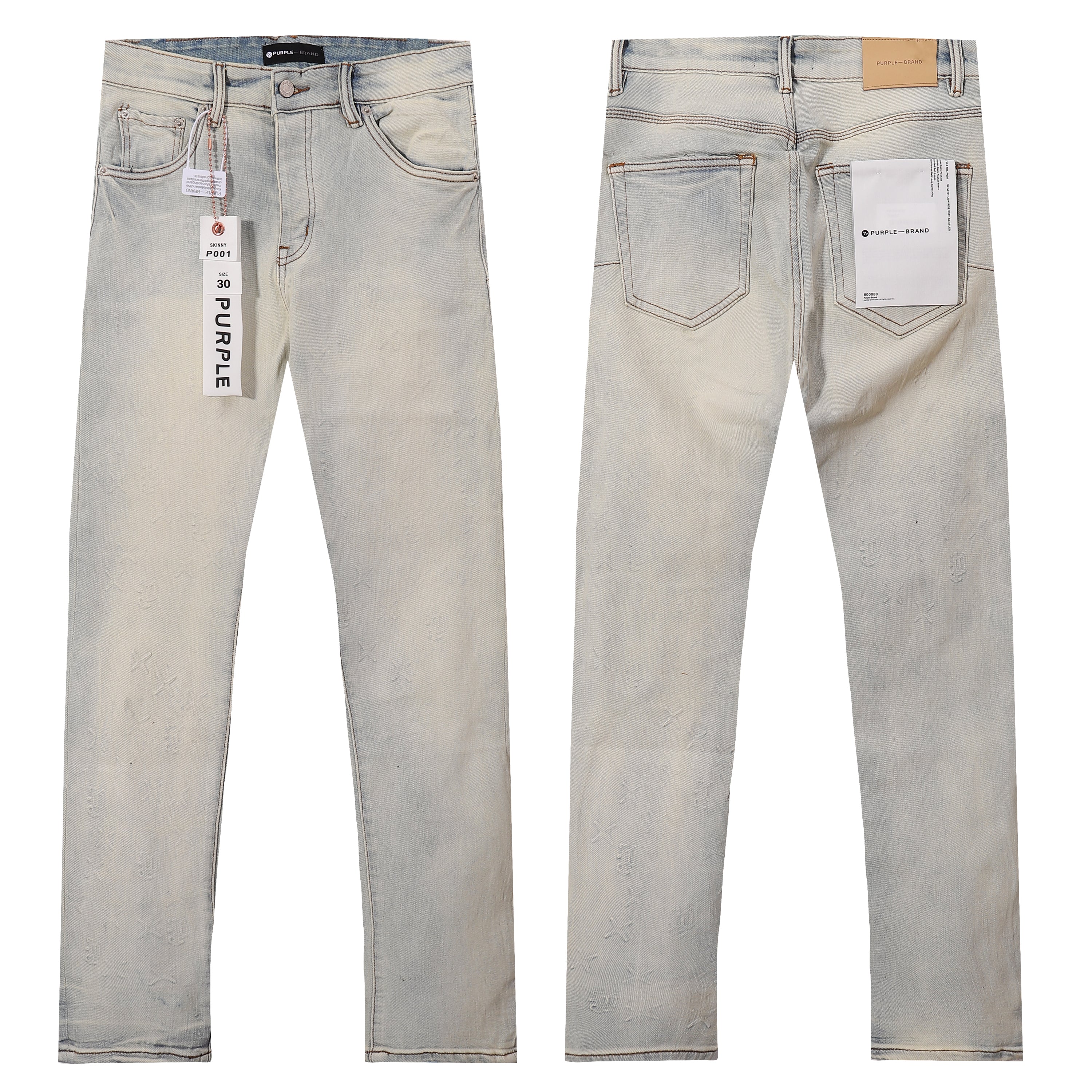Purple‑Brand Bleach Wash Embossed Monogram Straight Jeans