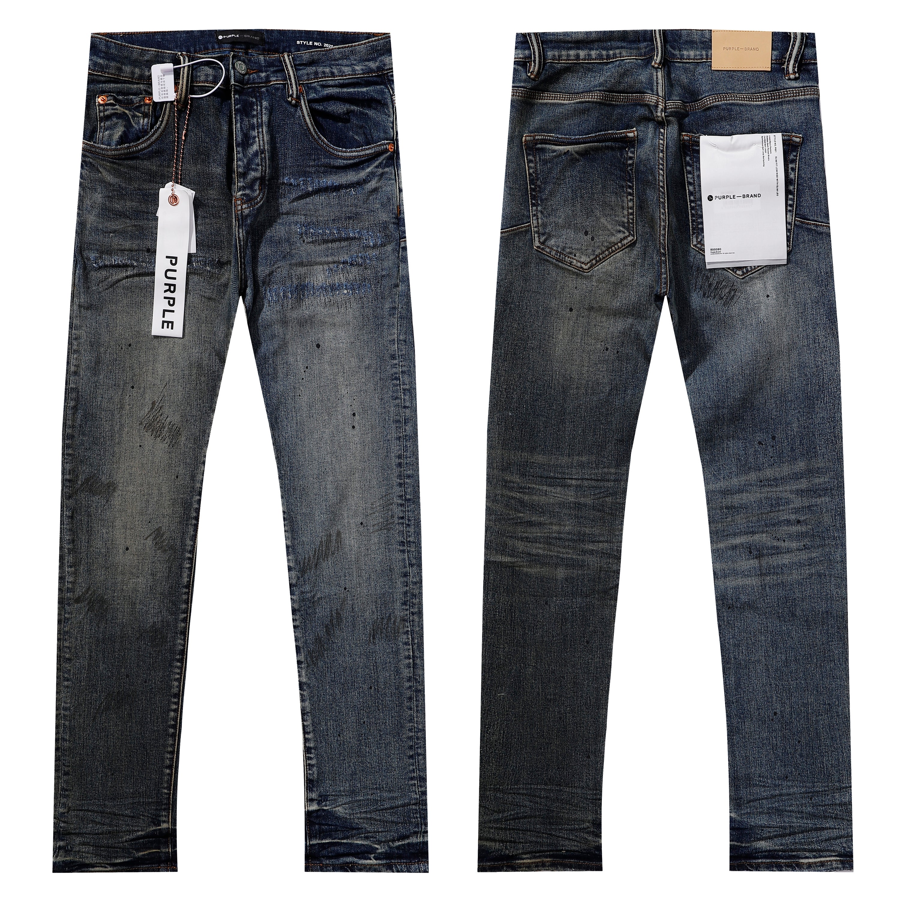 Purple‑Brand Dark Wash Stitch Graffiti Straight Leg Jeans