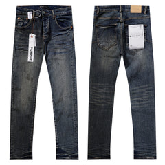 Purple‑Brand Dark Wash Stitch Graffiti Straight Leg Jeans