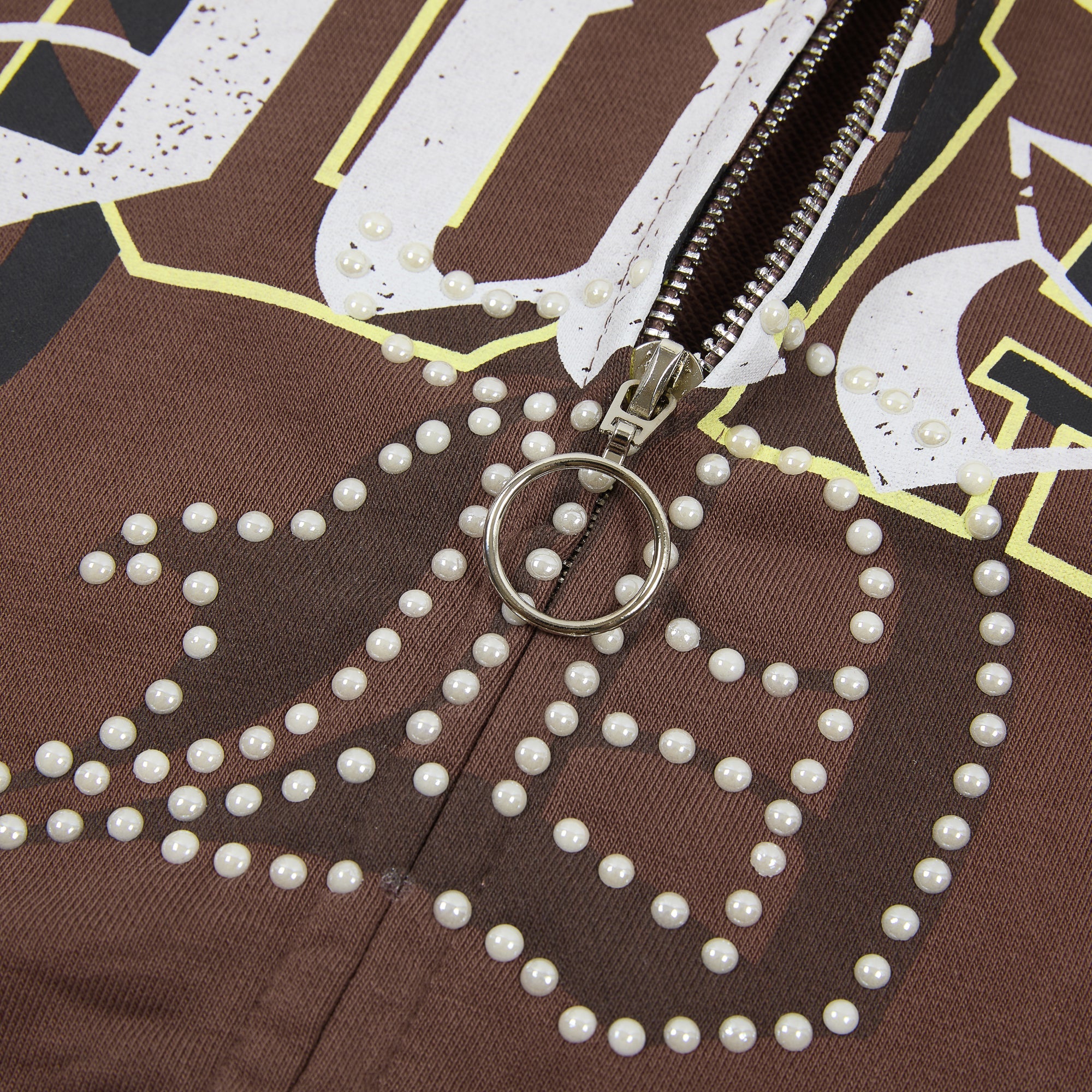 DUAA Gothic Logo Rhinestone Color Block Zip Up Hoodie