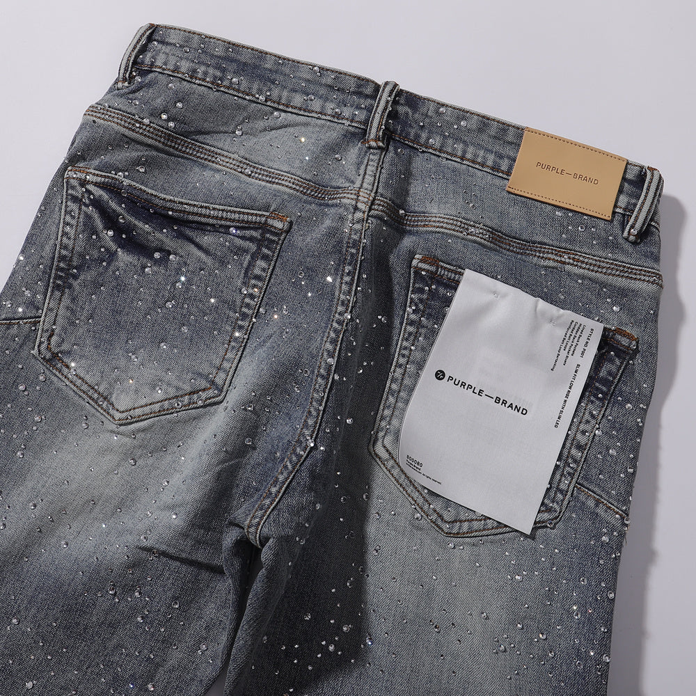 Purple‑Brand Full Rhinestone Embellished Straight Leg Jeans