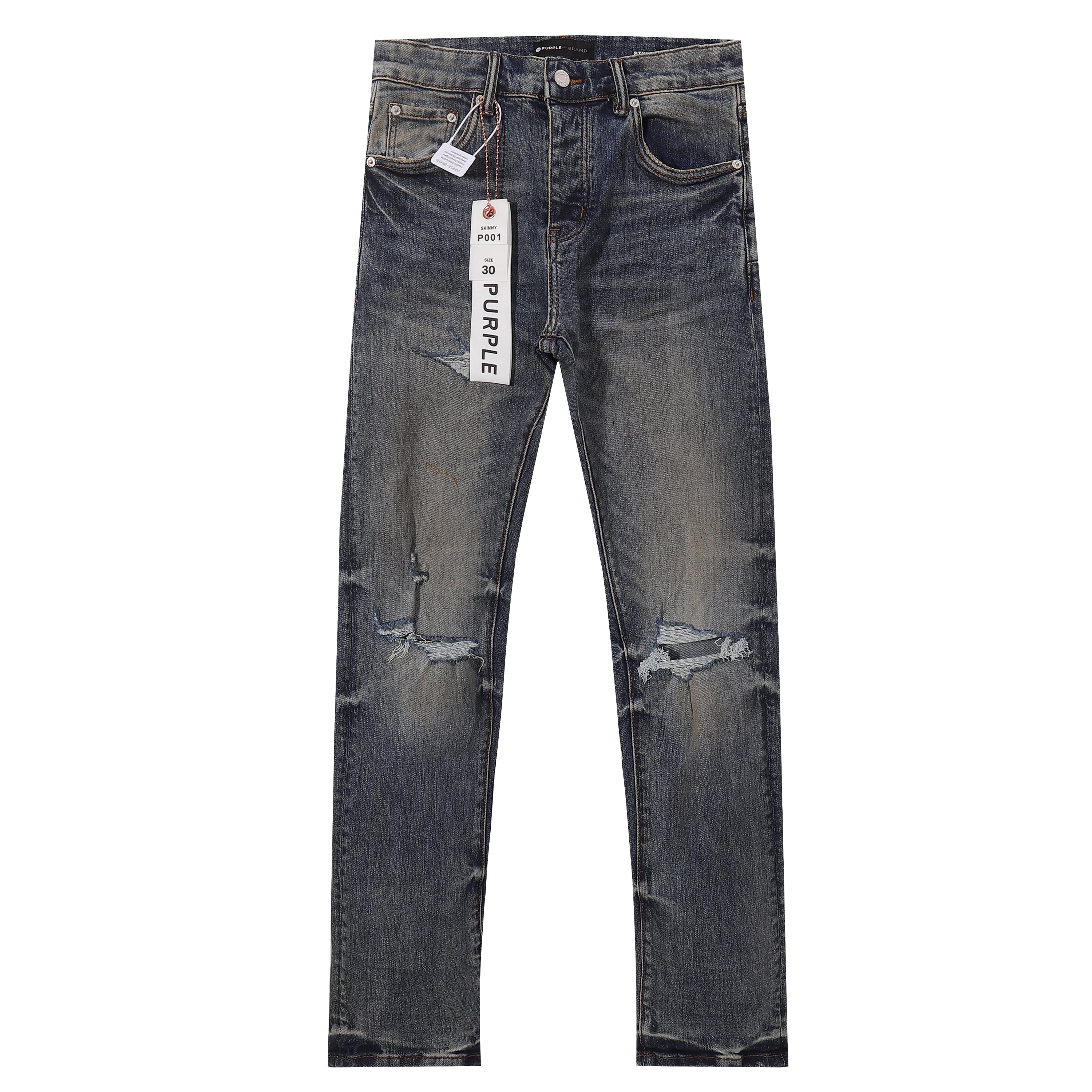 Purple‑Brand Vintage Blue Multi Frayed Ripped Straight Jeans