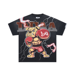 DUAA Boxing Bulldog Lightning Rhinestone Vintage Washed T-Shirt