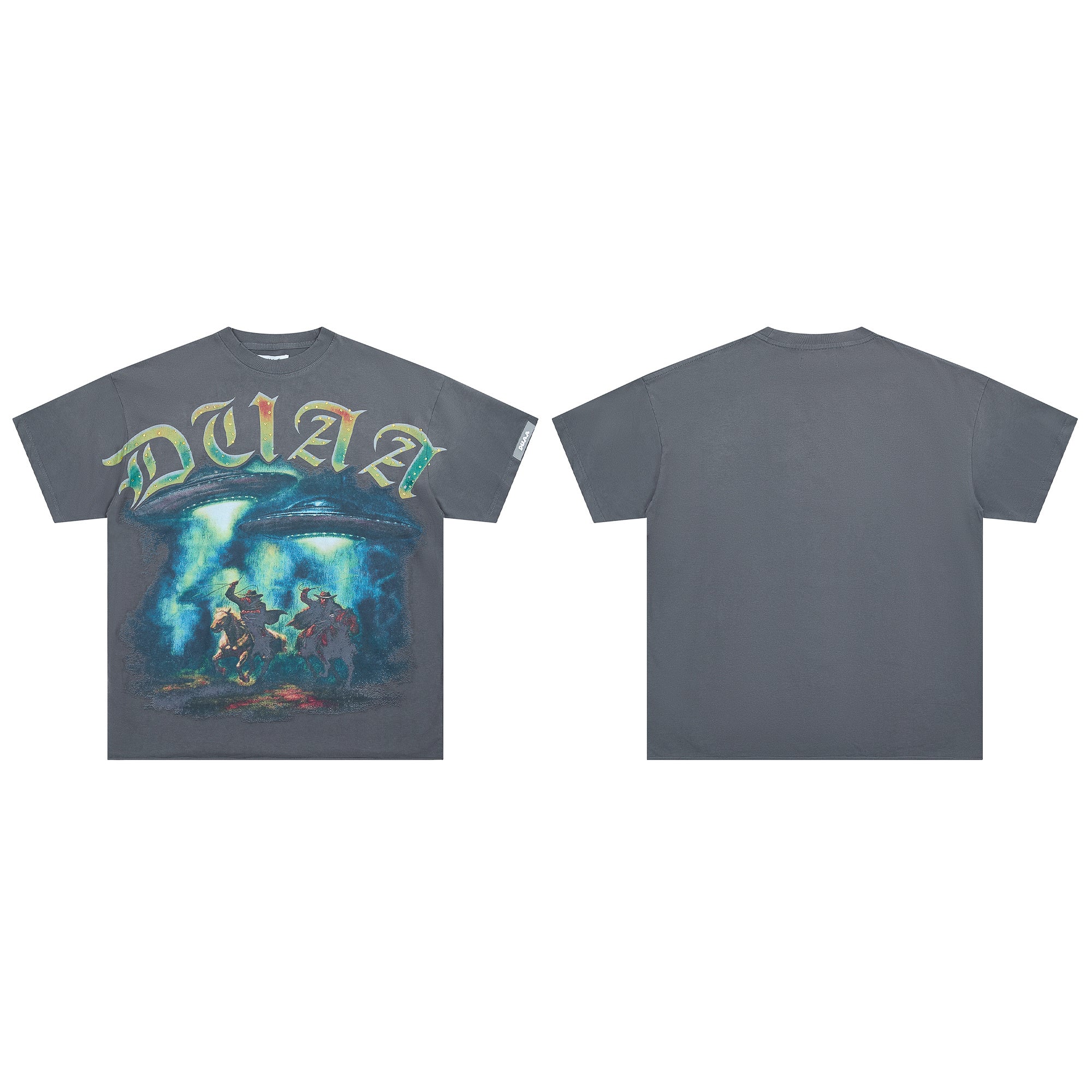 DUAA Cowboy UFO Alien Vintage Grey Washed T-Shirt
