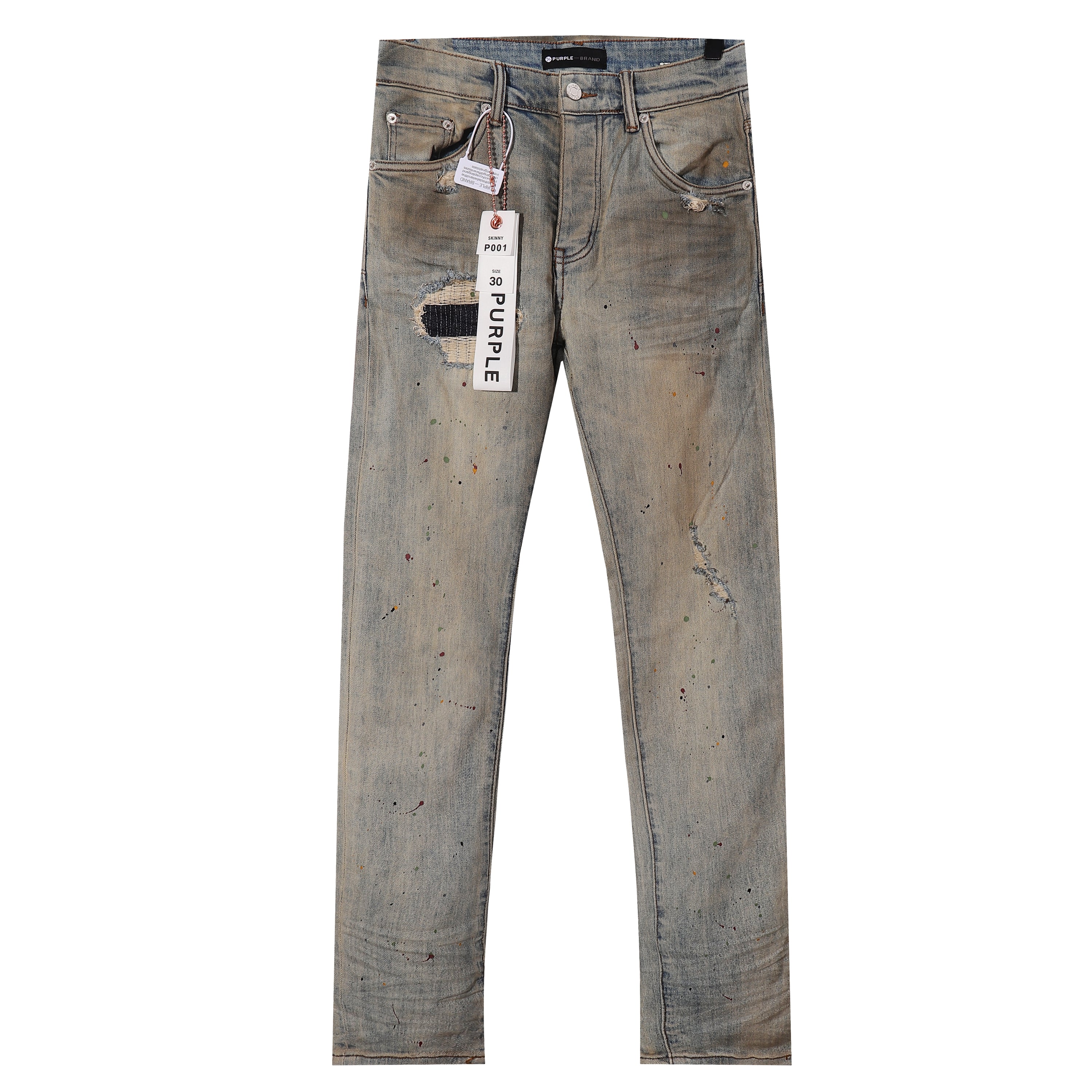Purple‑Brand Vintage Sand Wash Paint‑Splatter Ripped Patch Straight Jeans