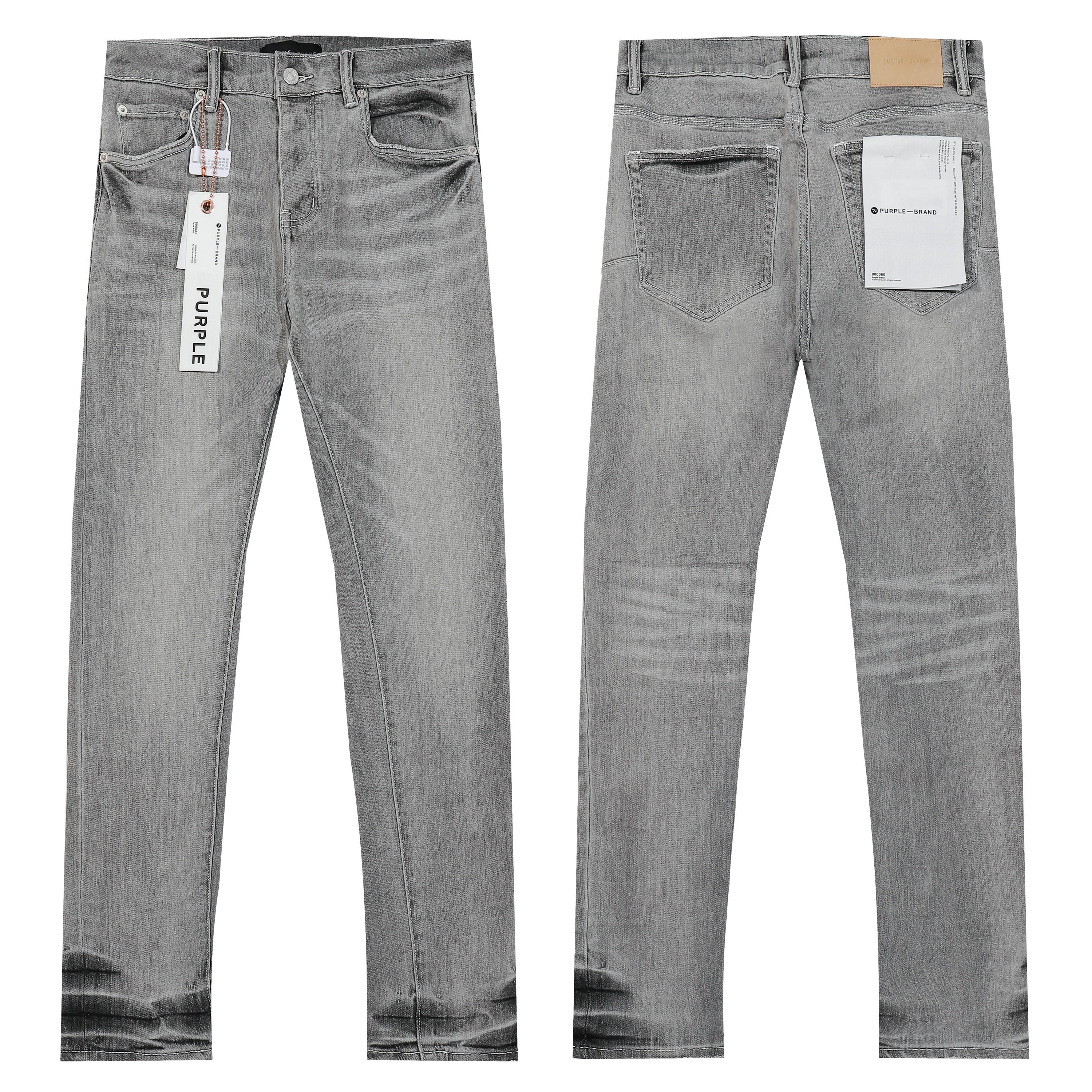 Purple‑Brand Grey Vintage Whisker Straight Leg Jeans