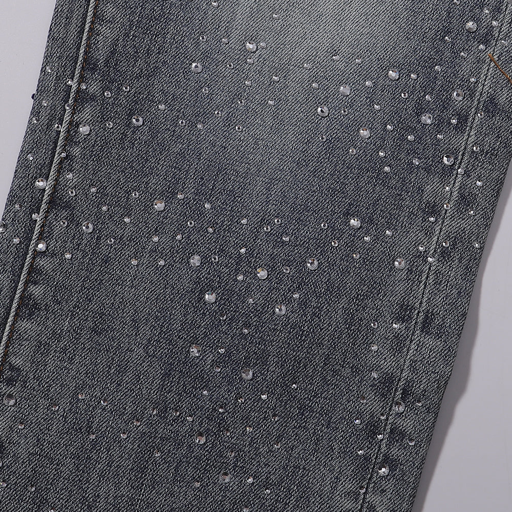 Purple‑Brand Full Rhinestone Embellished Straight Leg Jeans