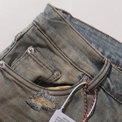 Purple‑Brand Vintage Sand Wash Paint‑Splatter Ripped Patch Straight Jeans