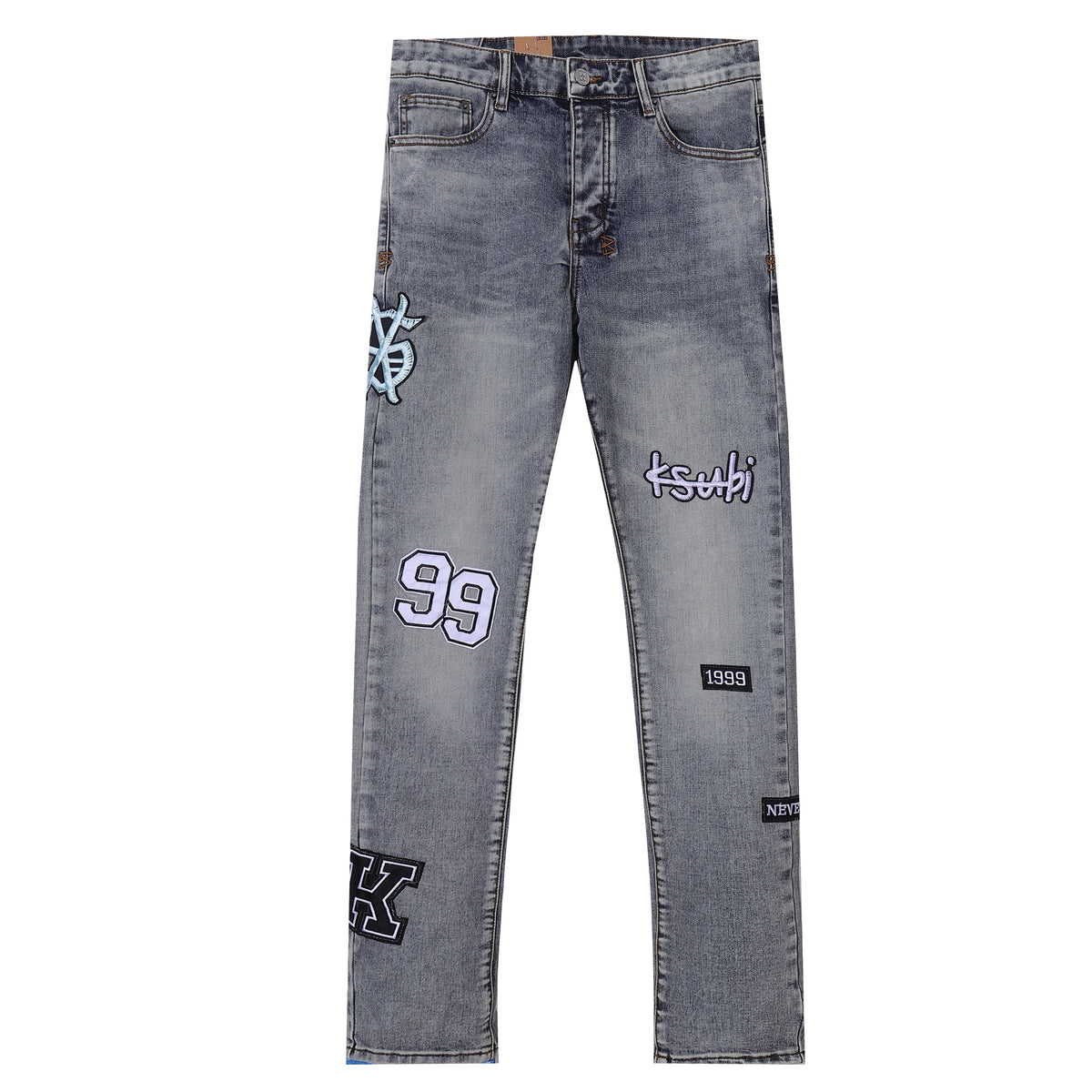 Ksubi Multi Patches Grey Washed Slim Jeans