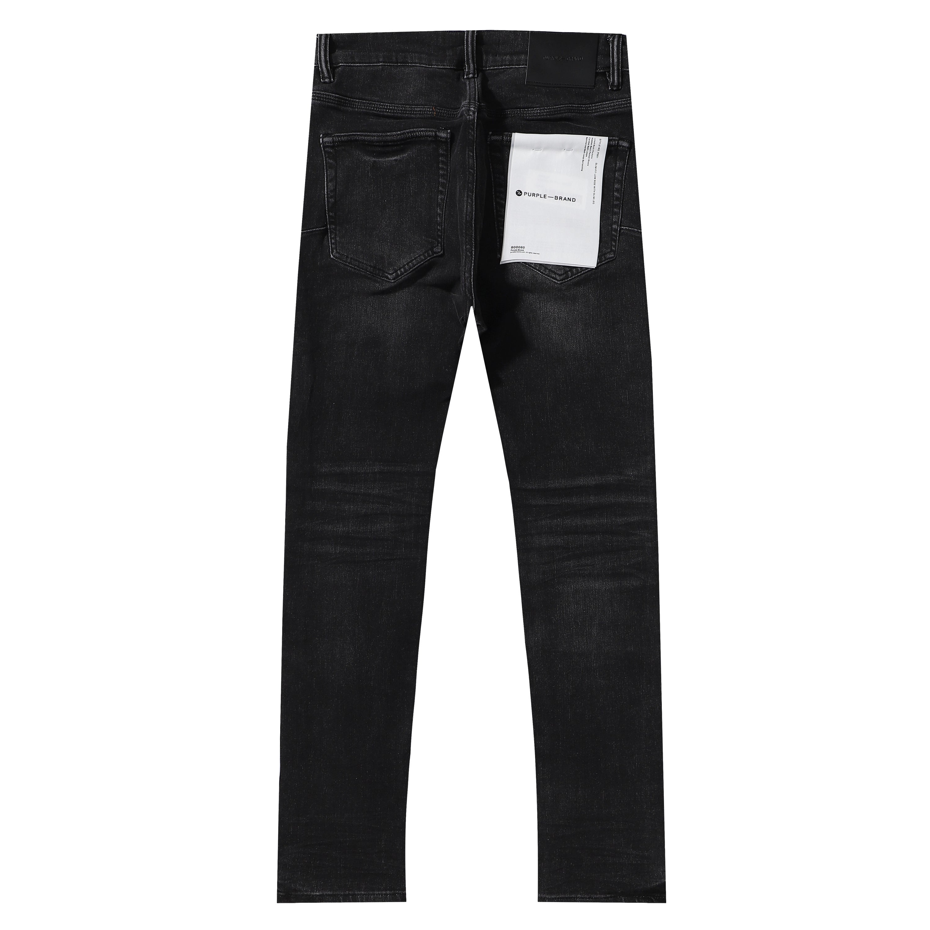 Purple‑Brand Black Faded Minimal Slit Rip Straight Leg Jeans