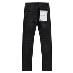 Purple‑Brand Black Faded Minimal Slit Rip Straight Leg Jeans