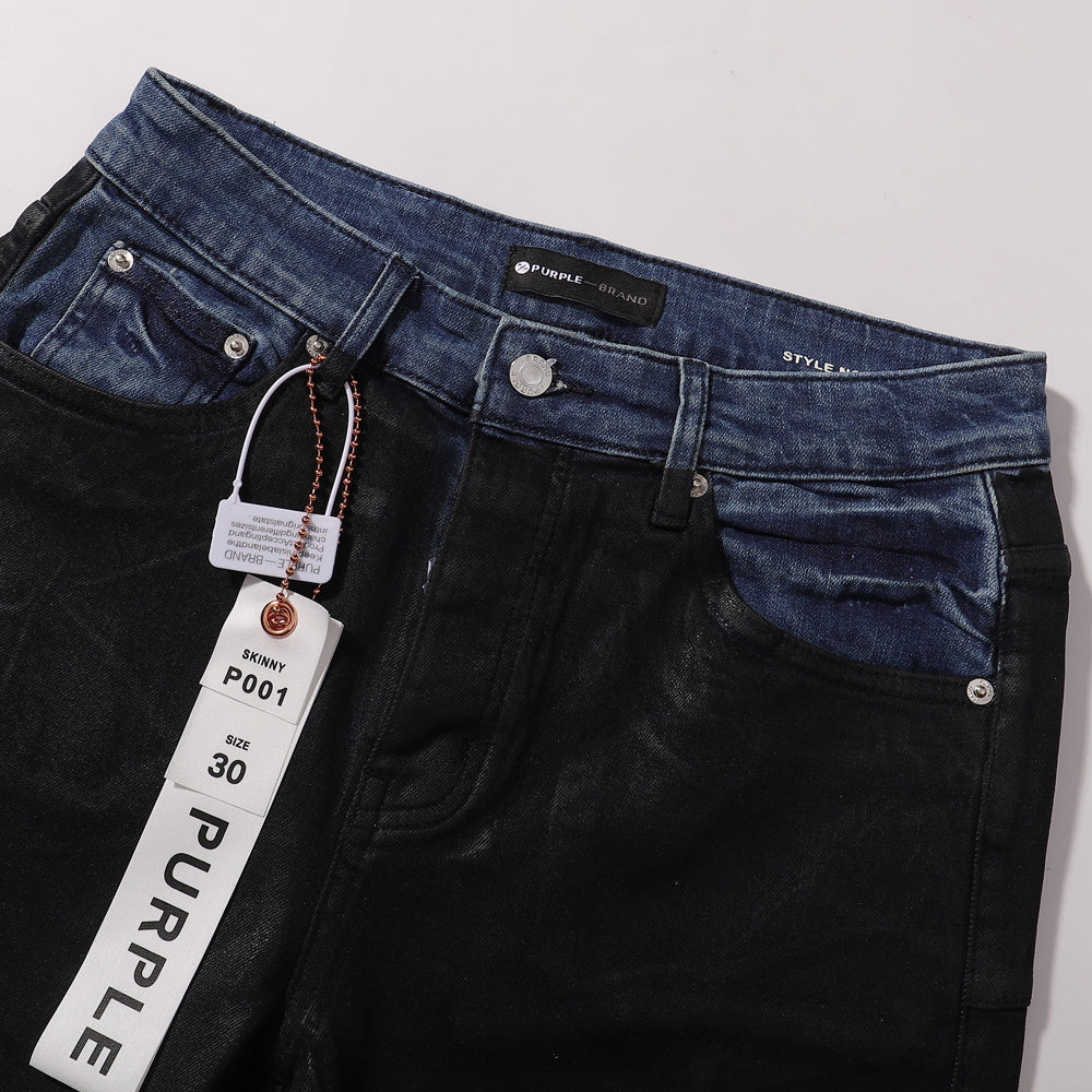Purple‑Brand Black Coated Contrast Waist Flare Jeans